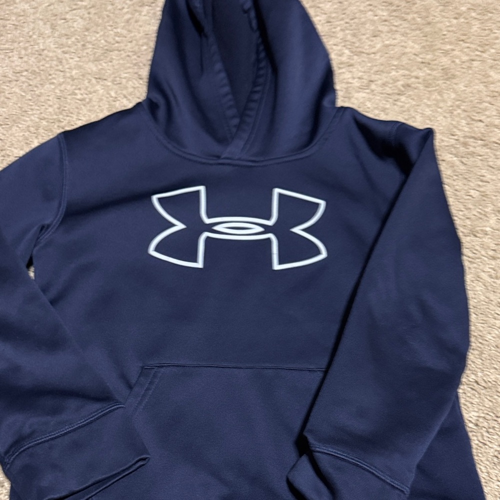 Under Armour Navy Pullover Hoodie with White Logo Outline
